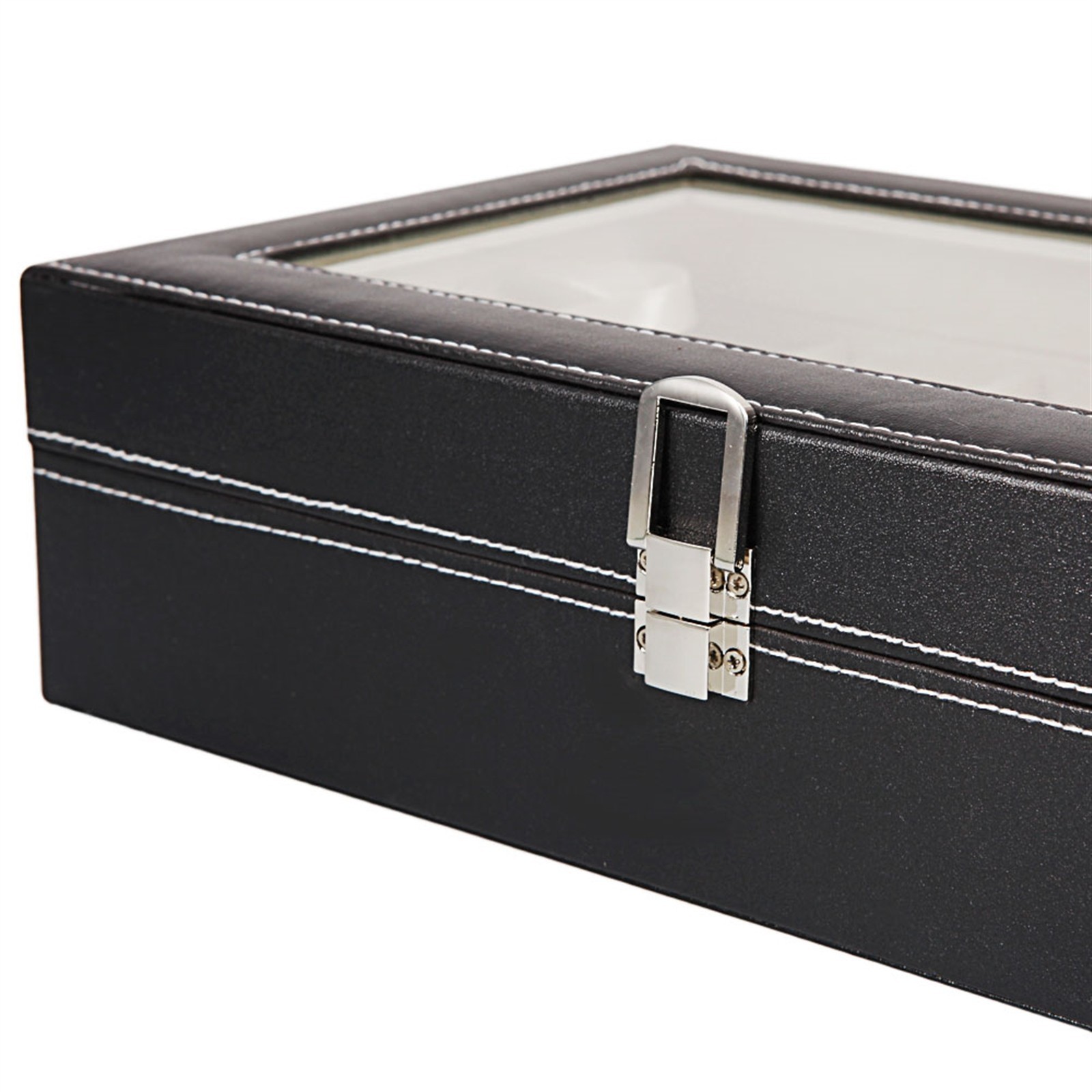 12 Slot Leather Watch Box Organizer Case Display Storage Holder Collector Black