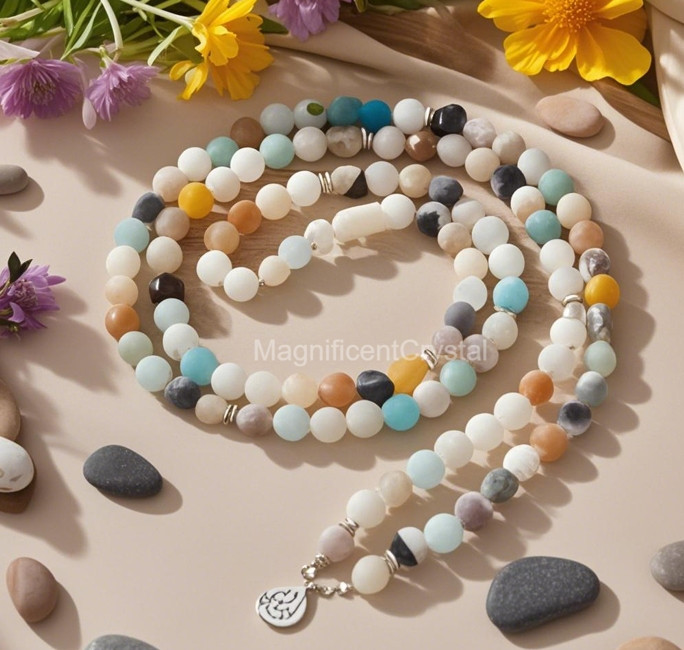 2025NEW! Natural Amazonite Gemstone Healing Bracelet 108 Beads Mala Women Gift