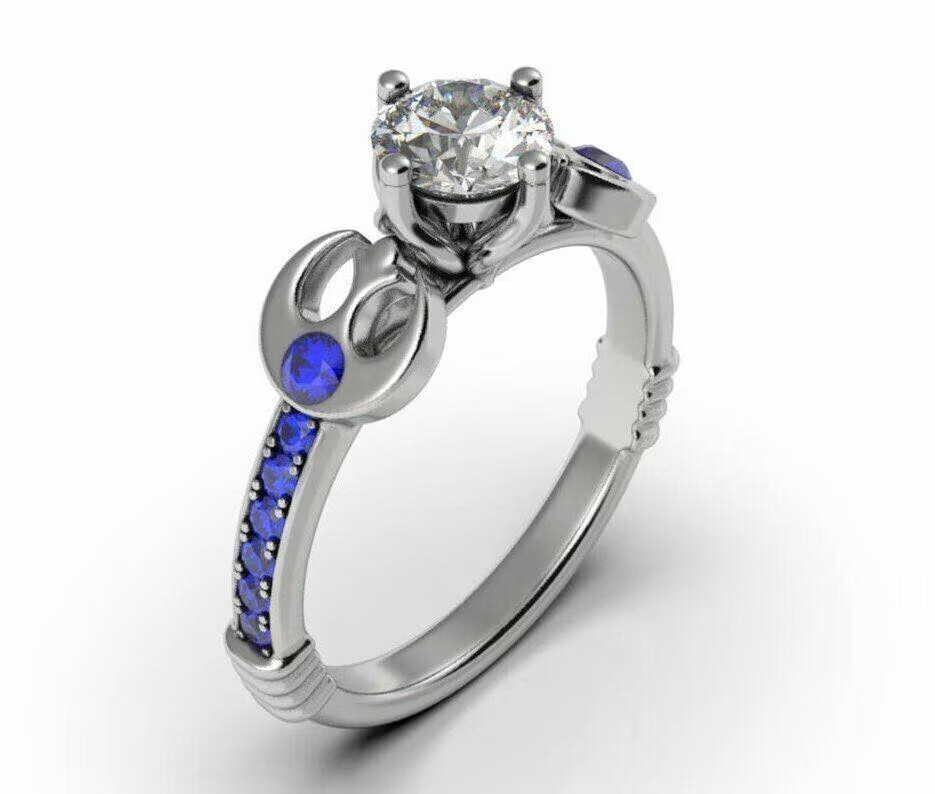 Star War Ring Lab Created Blue Sapphire Engagement Ring 14k White Gold Plated
