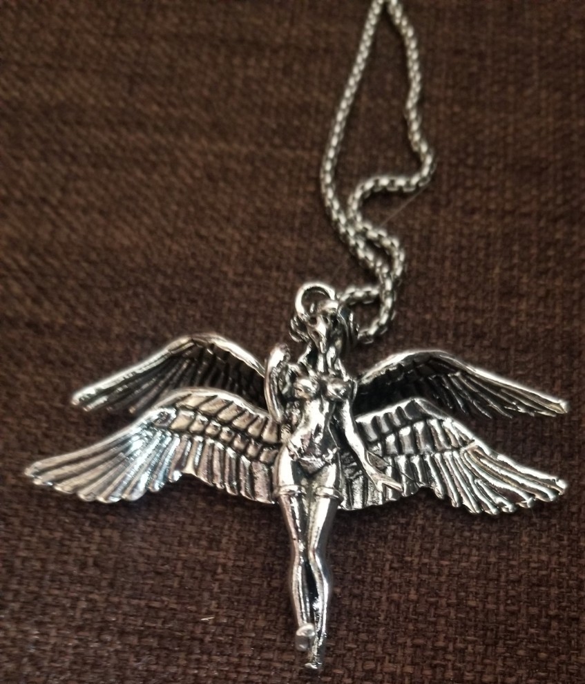 Silver Plated Four Wings Angel Goddess Pendant Gothic Punk Box Chain Necklace