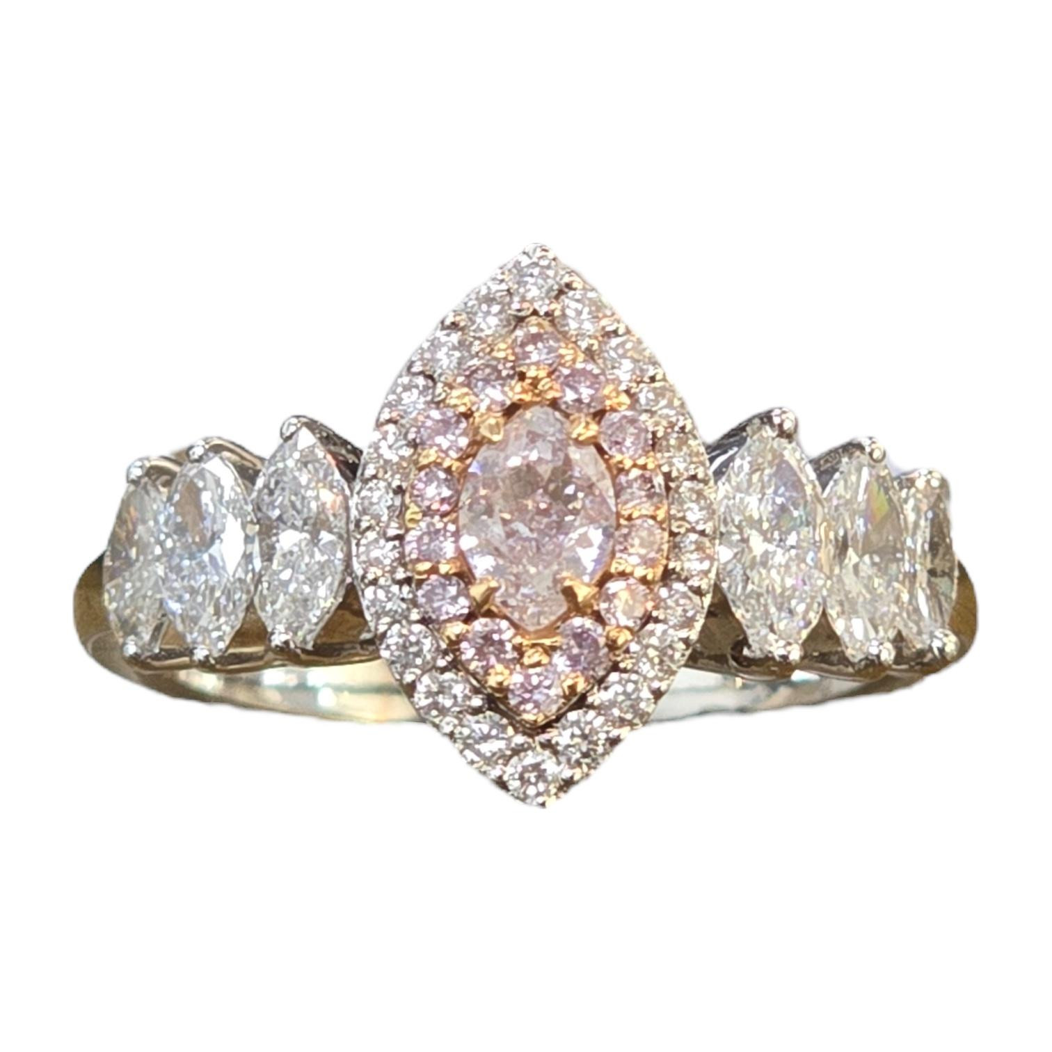 Blushing Elegance: 18K White Gold Pink Marquise Natural Diamond Ring
