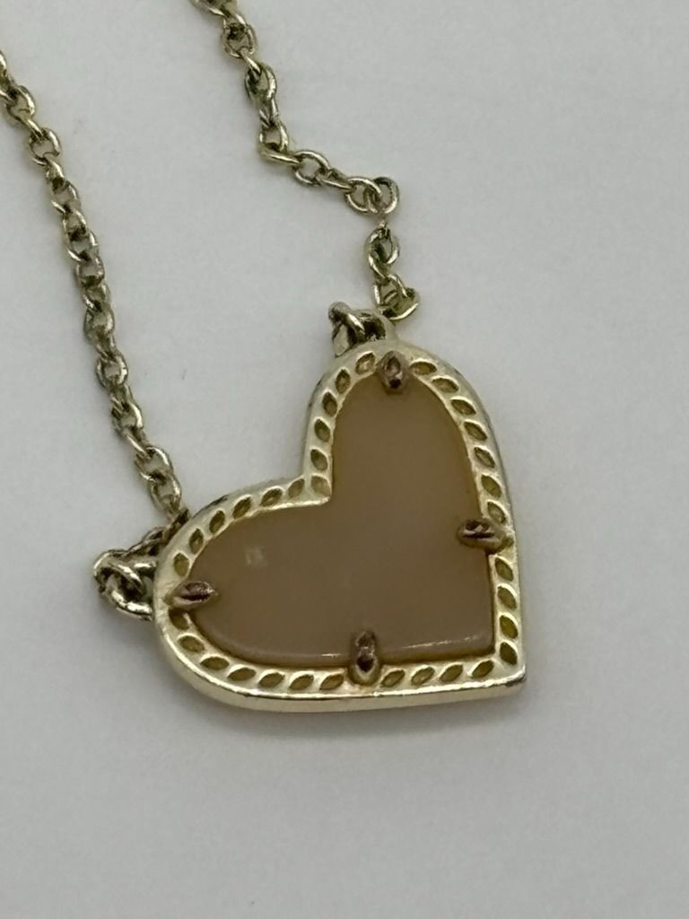 Kendra Scott Ari Heart Necklace 14K Yellow Gold On Brass Iridescent Drusy Signed