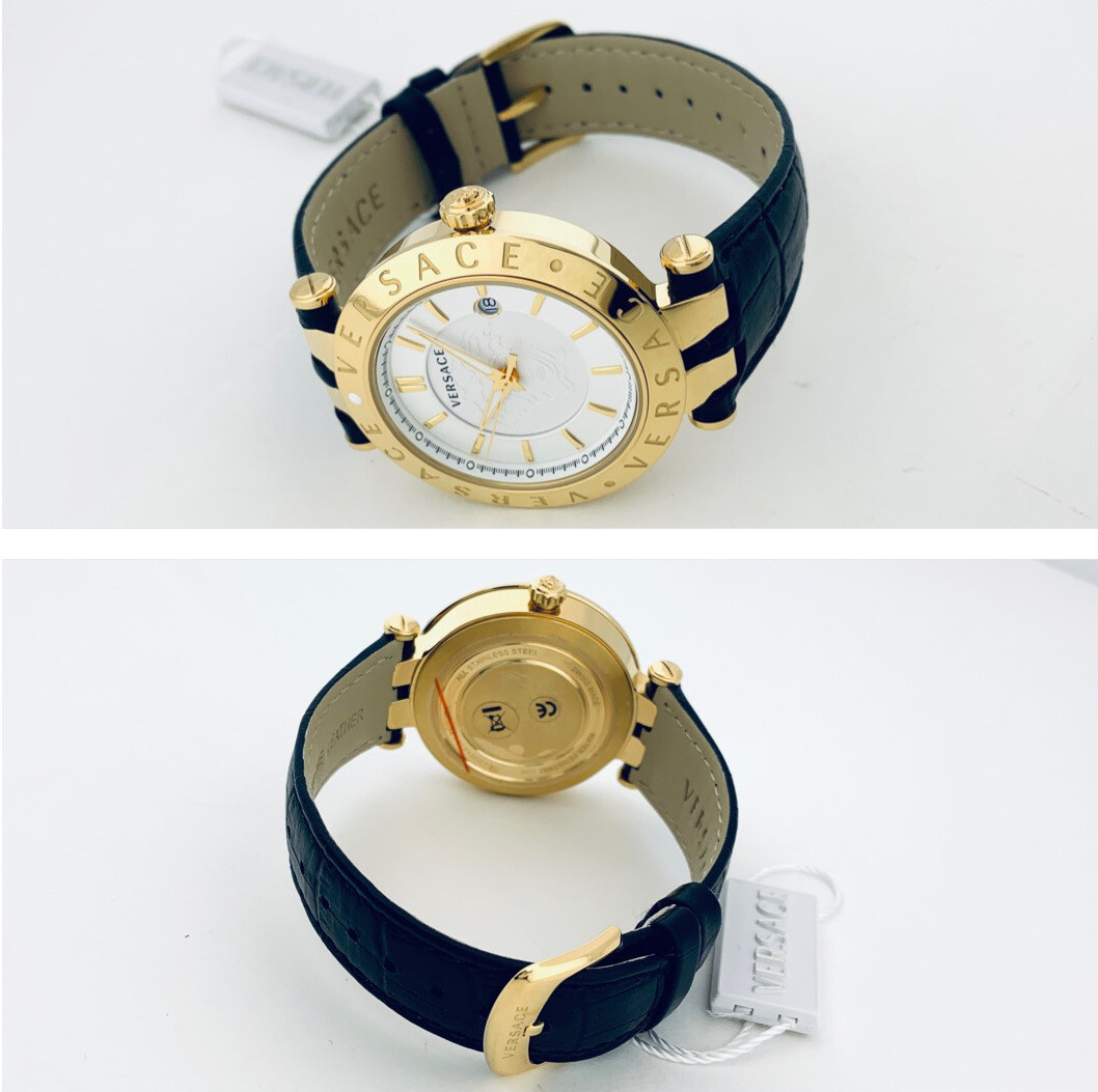 Versace VQP040015 V-Race 42mm Case IP 2N Black Croco Pattern Leather Strap Watch