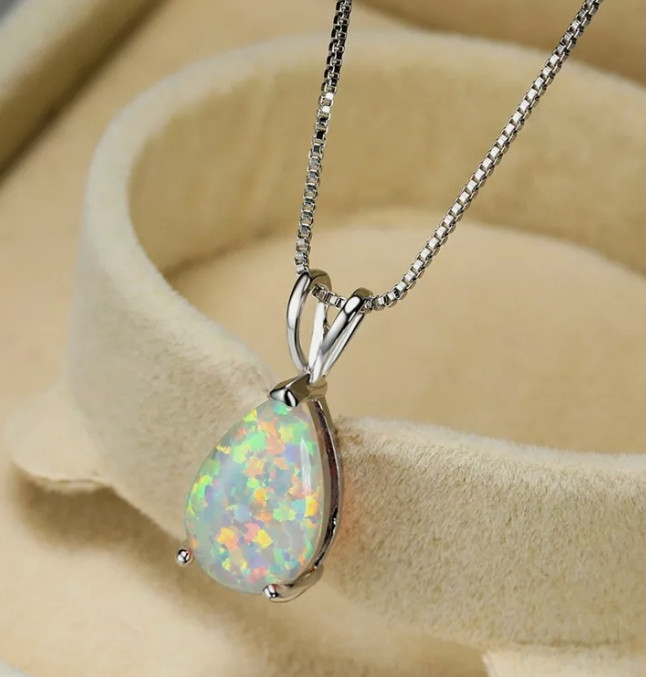 AA Ethiopian Fire Opal Crystal Dainty Bezel Pendant Necklace for Women Best Gift