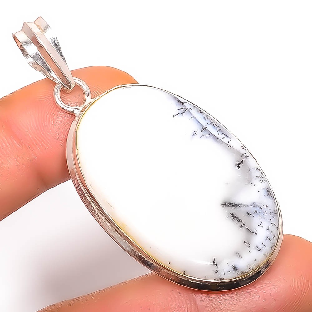 Dendritic Opal- Brazil Handmade Silver Plated Pendant 2.34″ P58