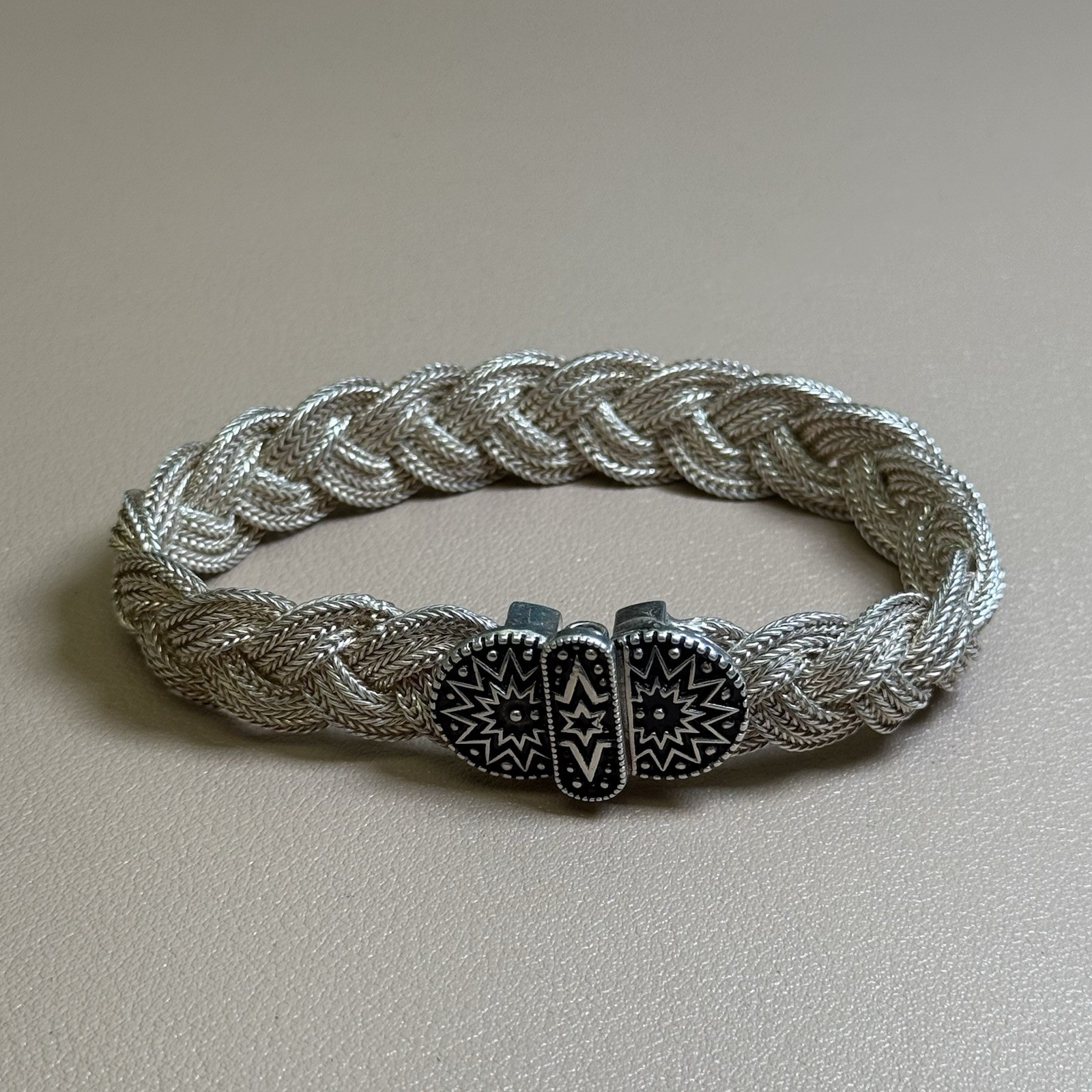925 Sterling Silver Braided Mesh Bracelet 6.75” Slide Clasp 13.7mm