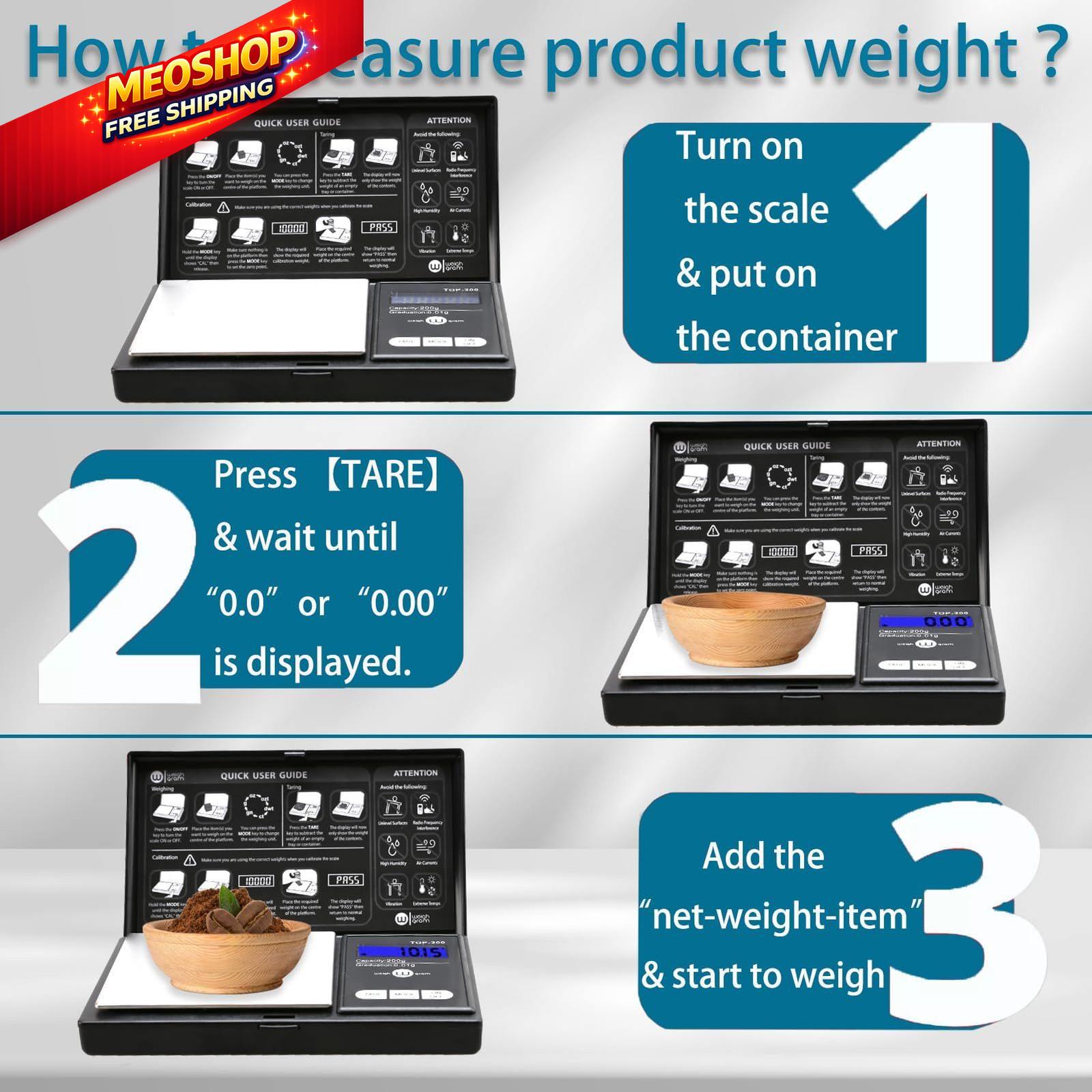 Weigh Gram 200g Digital Pocket / 0.01g (Model: TOP-100), Black