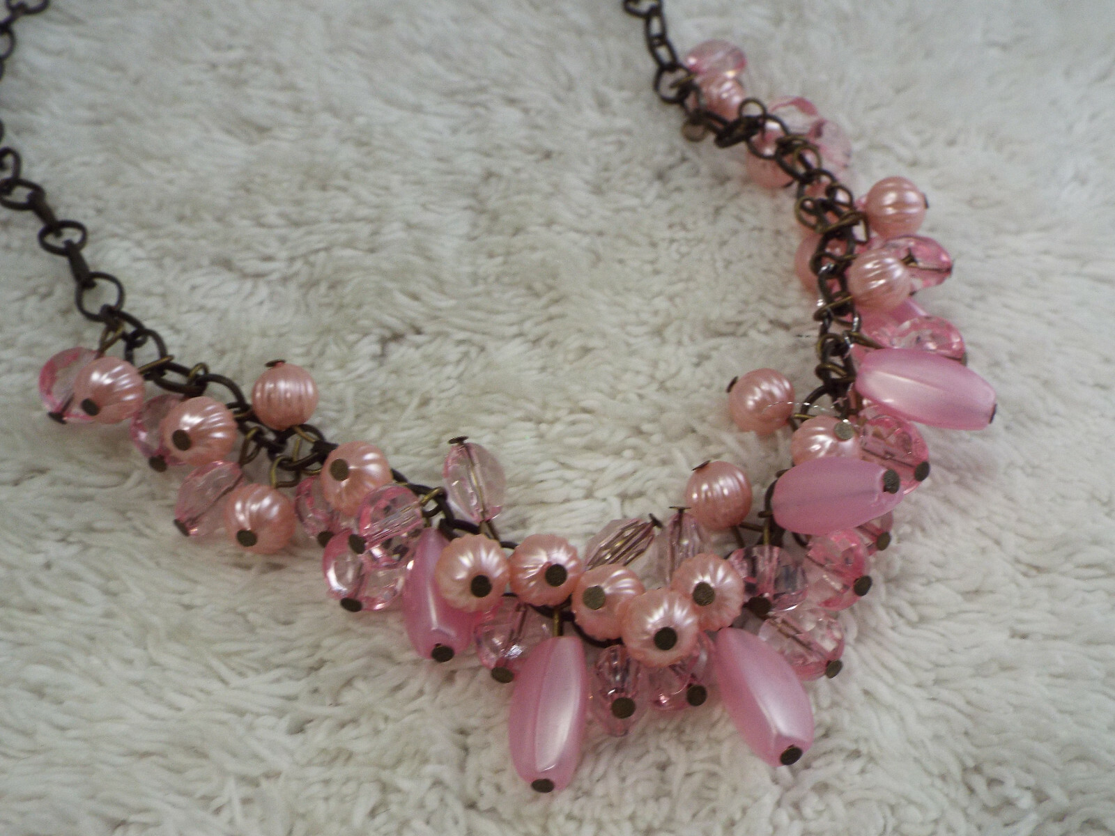 Brasstone Pink Bead Scoop Necklace (B43)