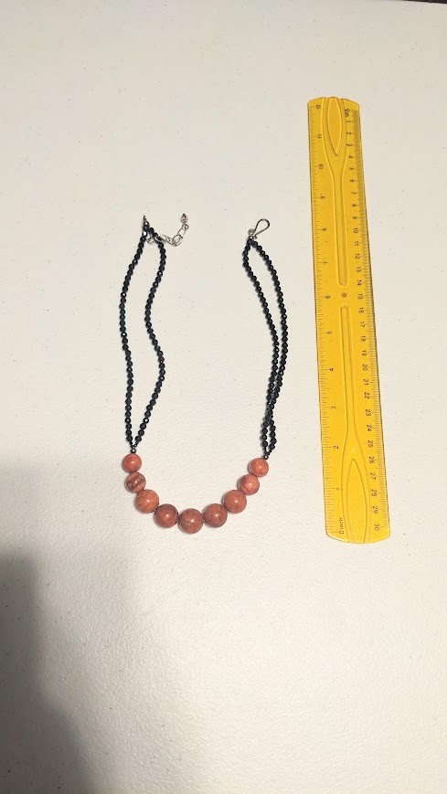 Simon Sebagg Brown Beaded Necklace – Black chain with Orange/Earth Tone Beads