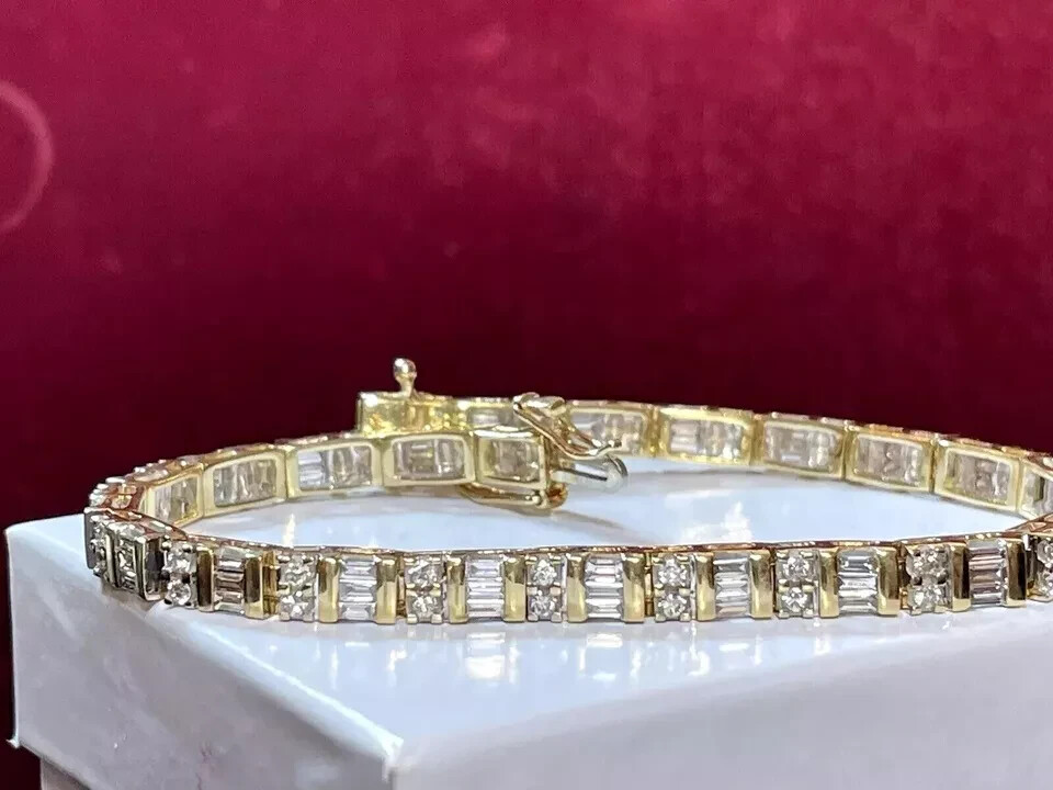 5Ct Baguette Cut Lab Created Diamond Tennis Bracelet 14K Yellow Gold Plated