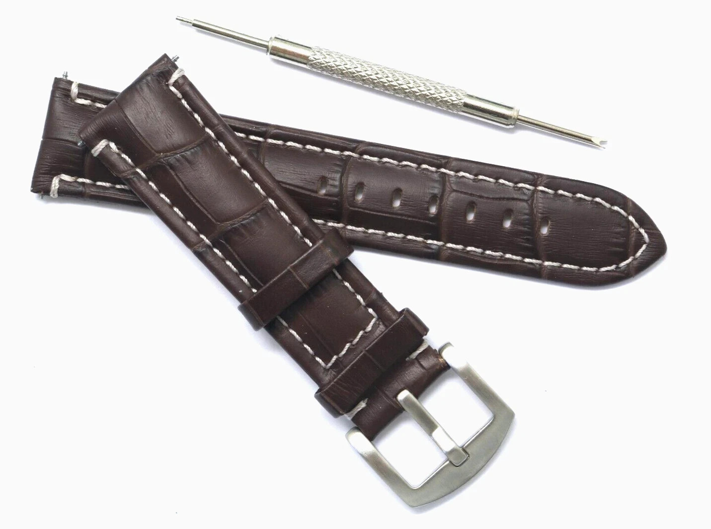 22mm Brown Croco Embossed Leather Watch Strap W/ Tool For Citizen 22 & Others