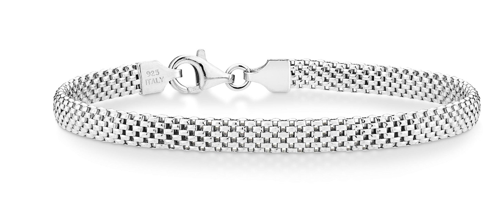 925 Sterling Silver Mesh Bracelet 5mm Width Length 7.5 Inches Made In Italy