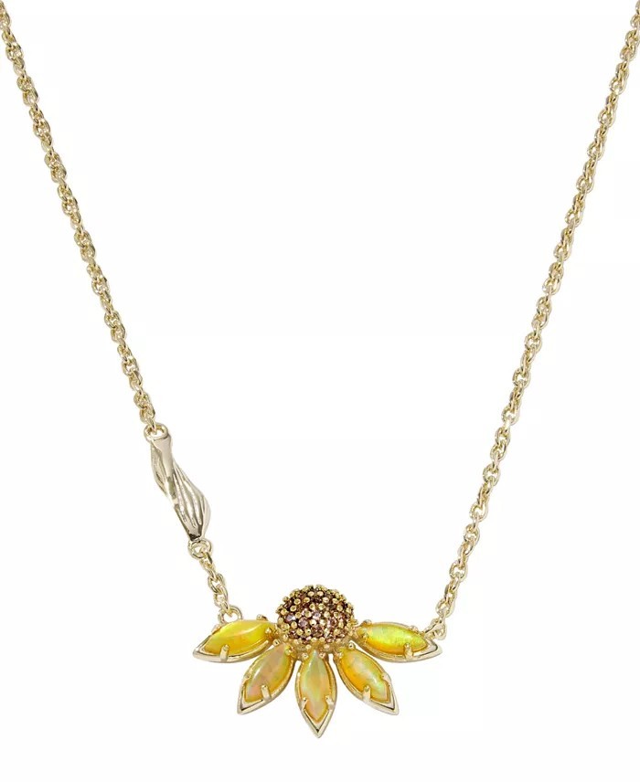 Kendra Scott Gold Sunflower Daisy Flower Pendant Necklace Yellow Opalescent New