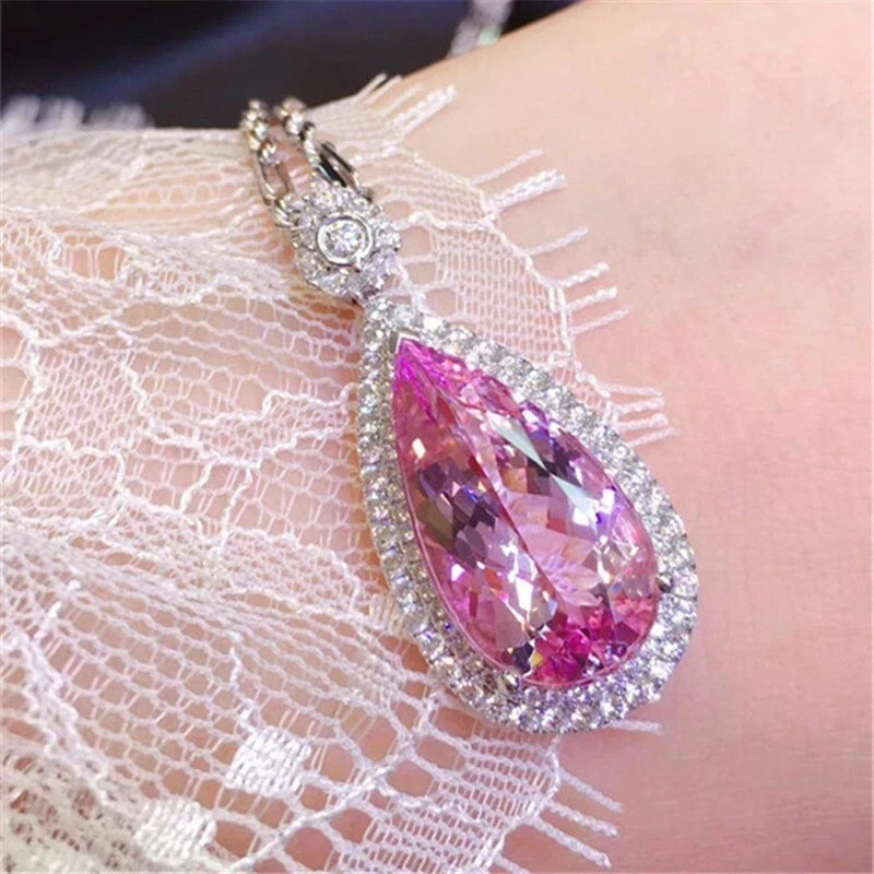 5.70Ct Pear Cut Natural Pink Sapphire & Diamond 14K White Gold Luxury Pendant