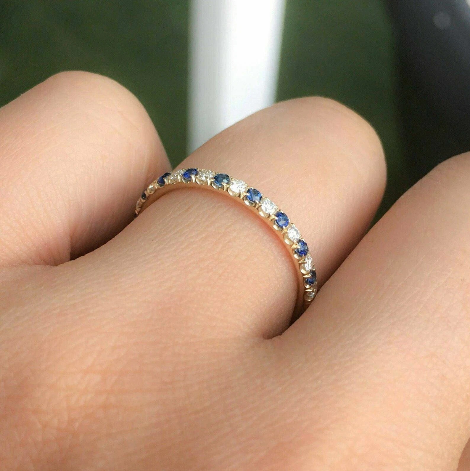 0.20Ct RD Cut Lab Created Sapphire Wedding Eternity Band 14K White Gold Plated