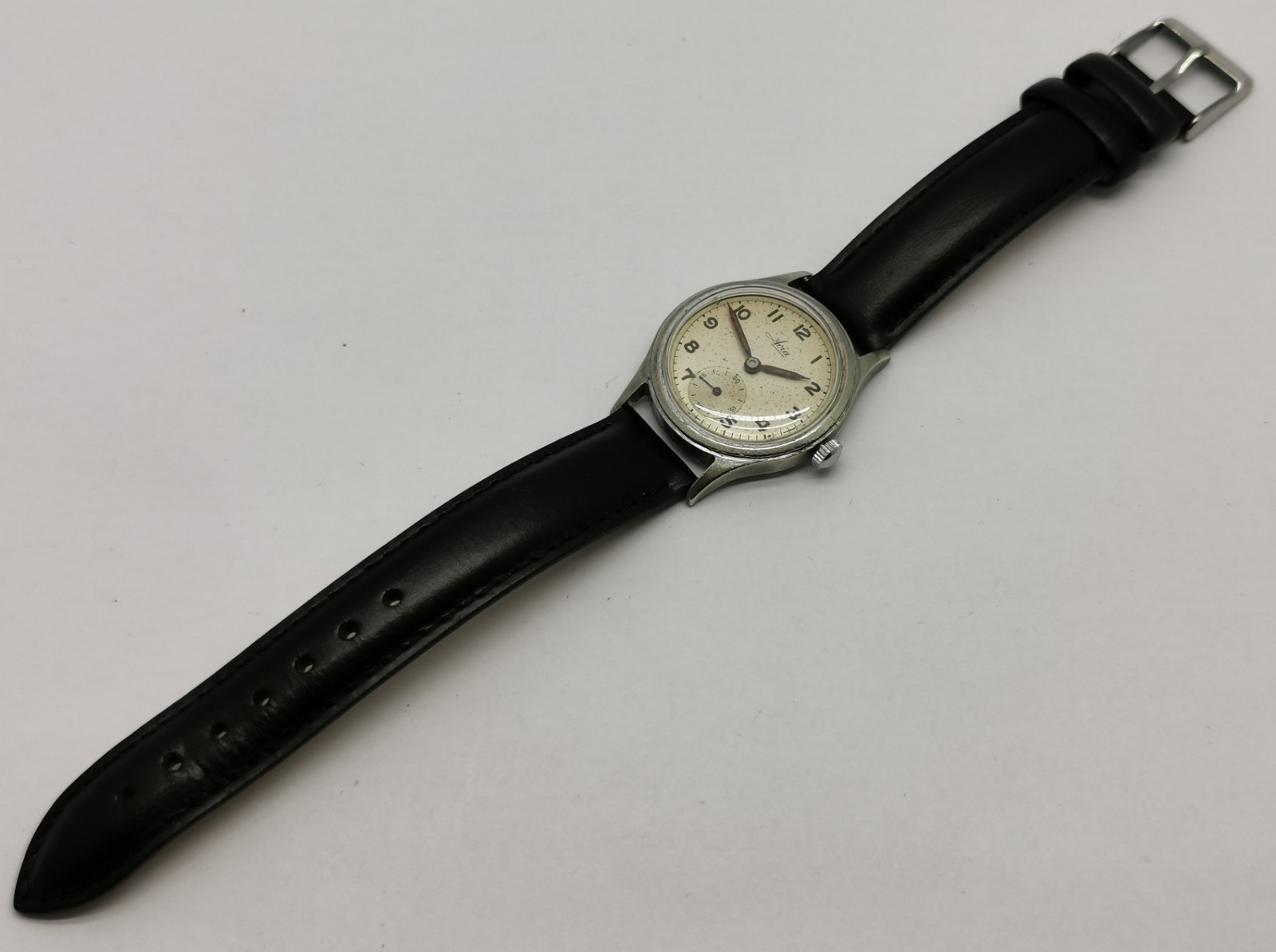 Vtg 1940 Avia Denisteel Case Military Style 15 Jewel 30mm Mechanical Gents Watch