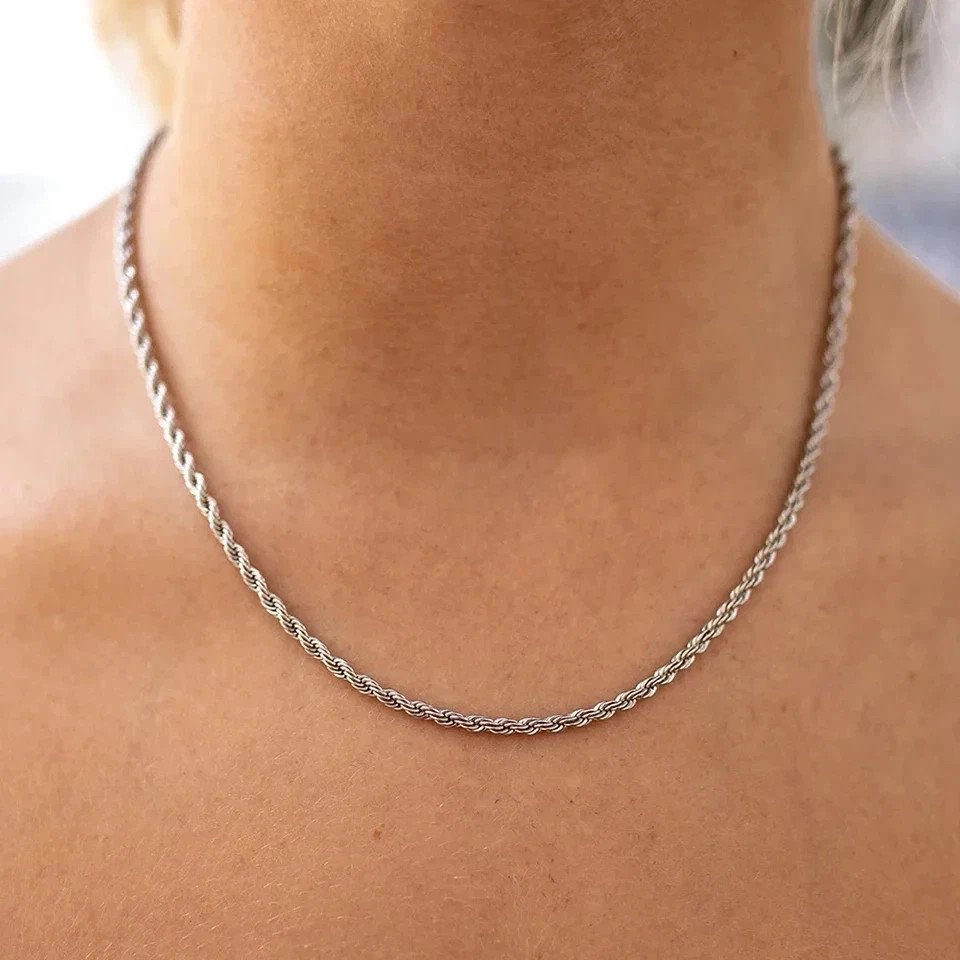 New Men’s Italian 4mm Diamond Cut Rope Chain Solid 925 Sterling Silver Necklace