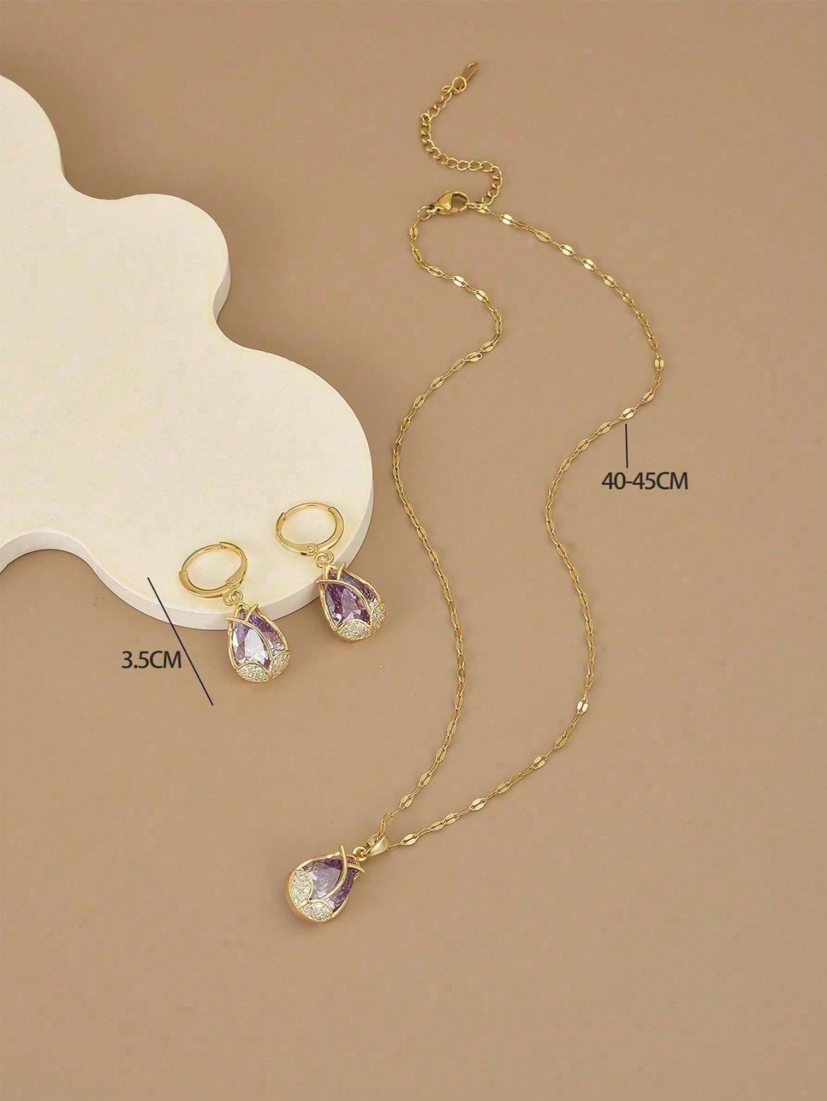 3Pcs/Set Stainless Steel Tulip Decorated With Full Rhinestone Necklace For Women