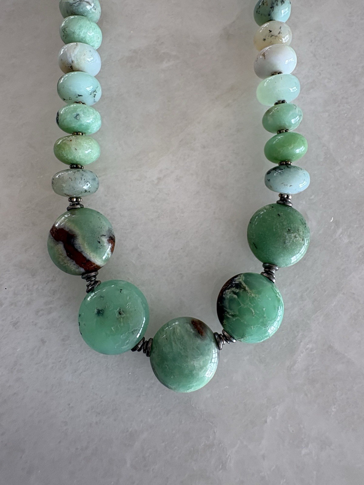 CHRYSOPRASE BEADED NECKLACE – Sterling Silver 925 – Artisan Shell Tag – NEW