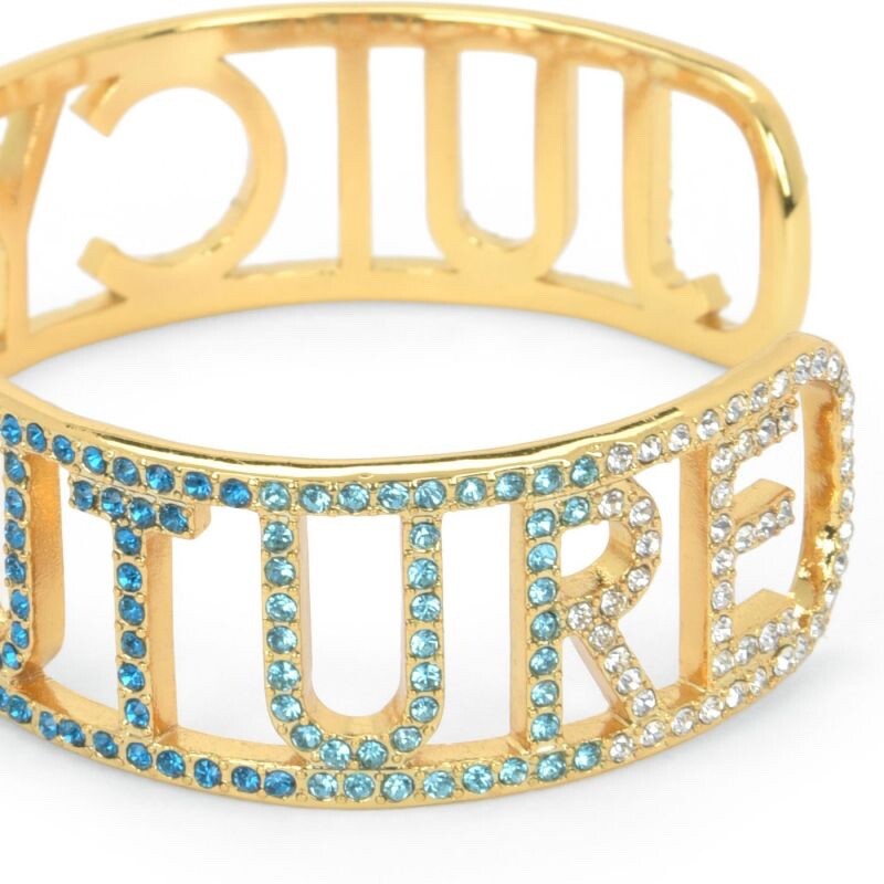 Y2K Iconic Juicy Couture Crystal Rainbow Bangle gold statement bracelet WJW688