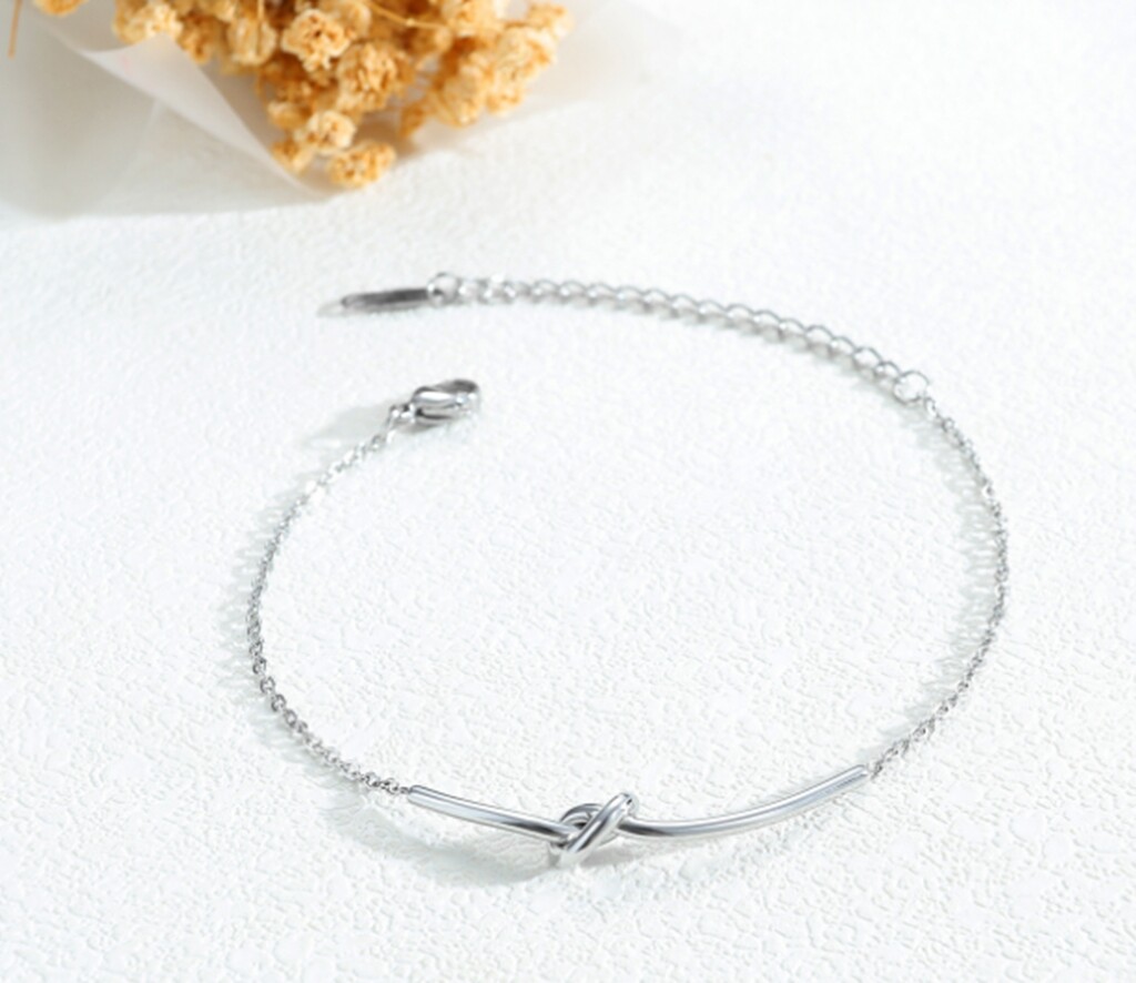 Women Girl Titanium Stainless Steel Love Knot Curve Bar Hand Bracelet 6.5-8.5″