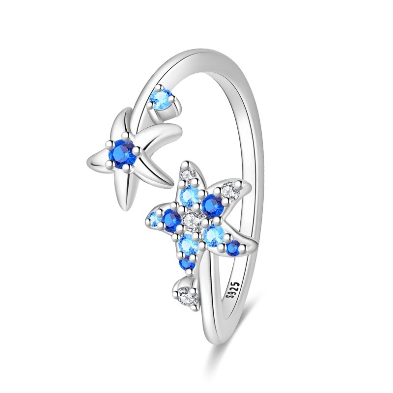 PANDACH Sterling Silver Starfish Ring for Women Adjustable Rings Ocean Jewelry