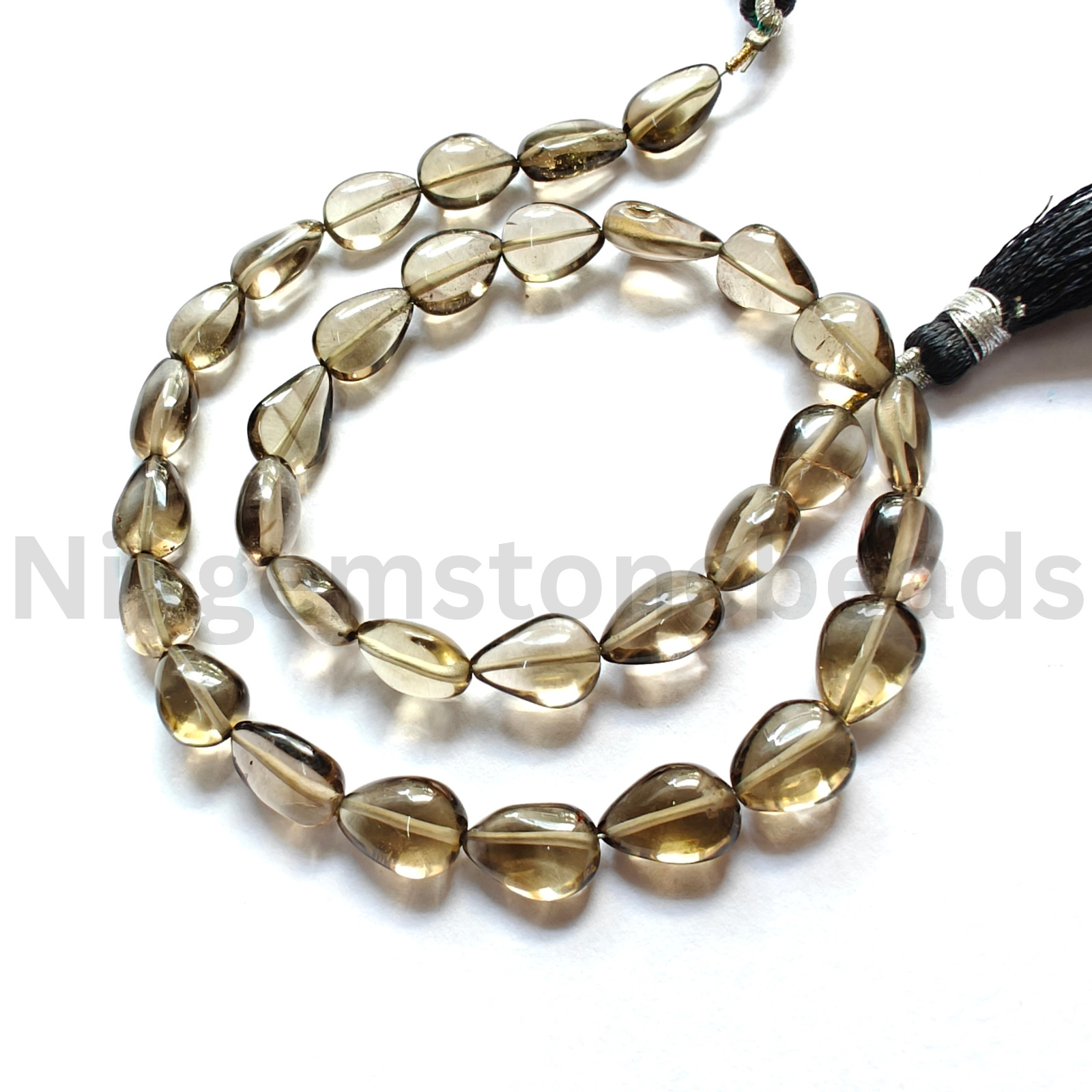 Natural Black Smokey Quartz Stone, Smooth & Plain Pear Cut Beads, 9.75-11.00 MM.