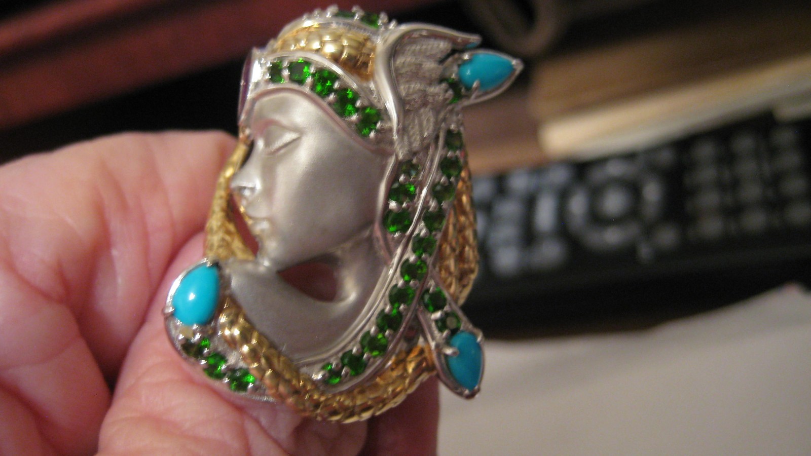 NWOT GEMS EN VOGUE SLEEPING BEAUTY TURQ & CHROME DIOPSIDE RING, SZ 8, STER, READ