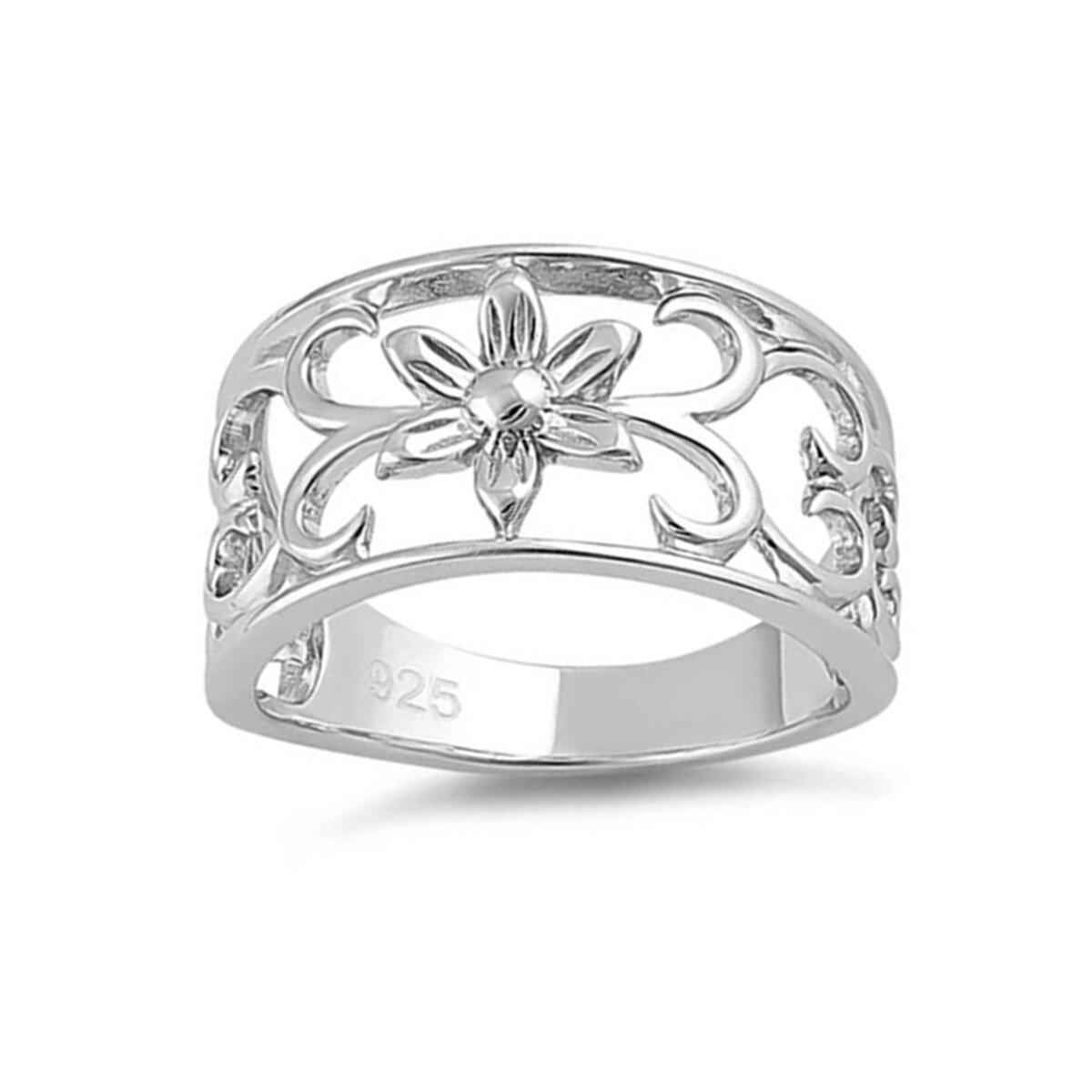 925 Sterling Silver Oxidized Platinum Plated Flower Hearts Women Ring