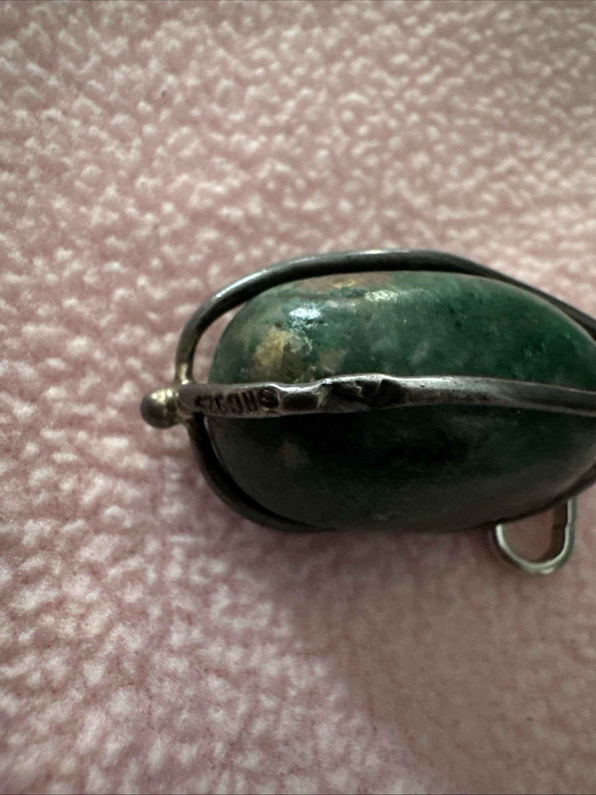 925 Sterling Silver Green Aventurine Oval Pendant Wire Wrapped Artisan