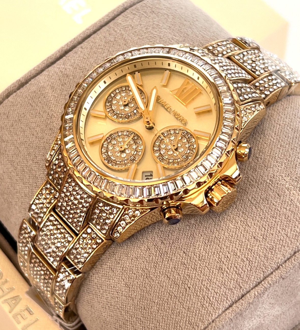 Michael Kors MK7254 Everest Pave Chronograph Gold-Tone Ladies Watch NWT/Box $495