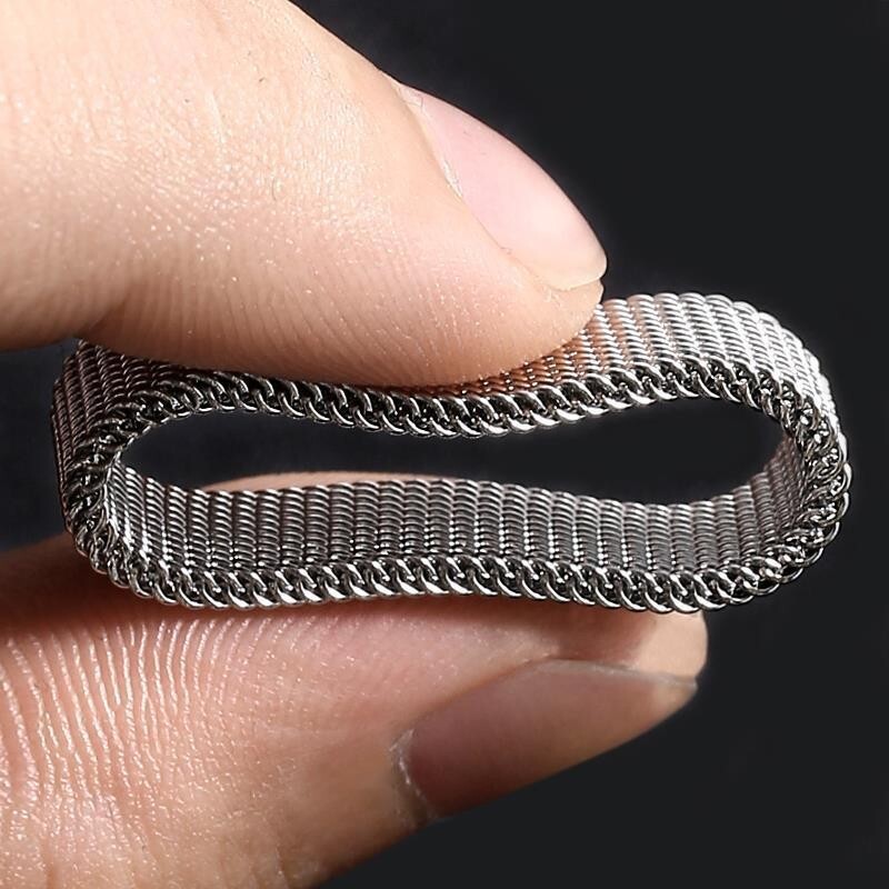 10MM Stainless Steel Braided Mesh Ring Flexible Wide Band Plain Non-Tarnish R64