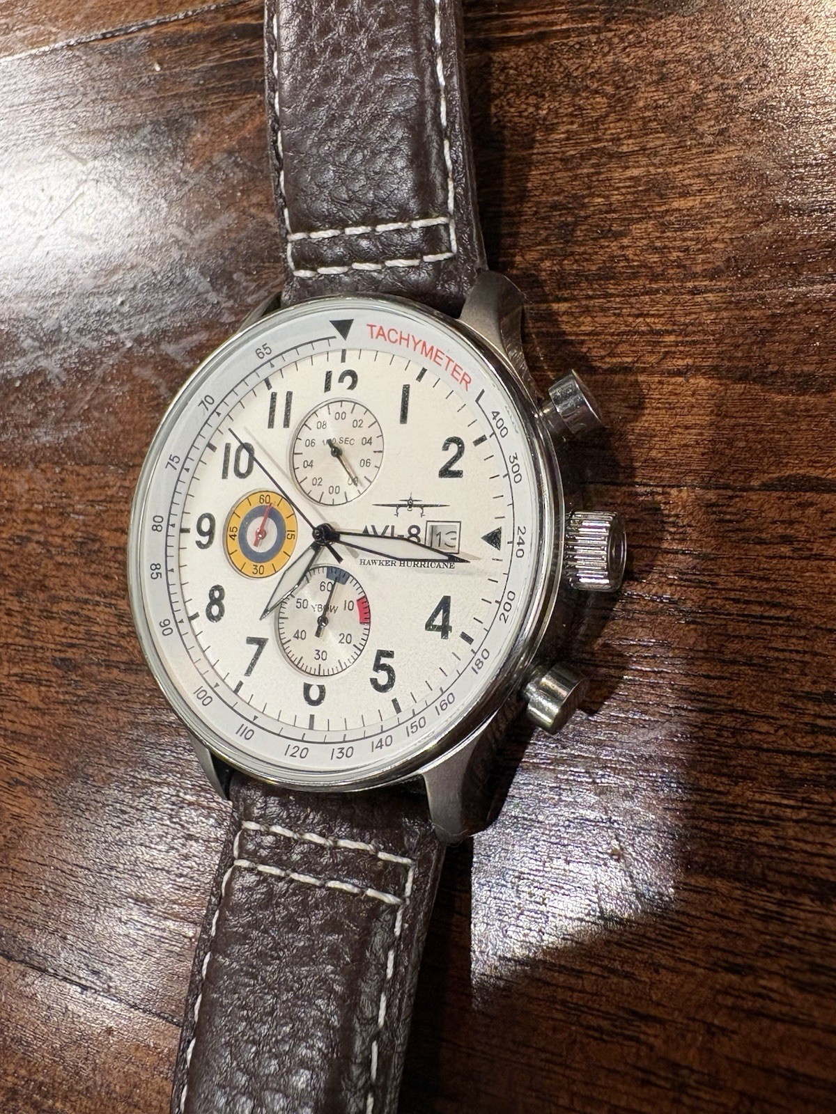 AVI-8 Hawker Hurricane Classic Chronograph Brown Leather Watch AV-4011