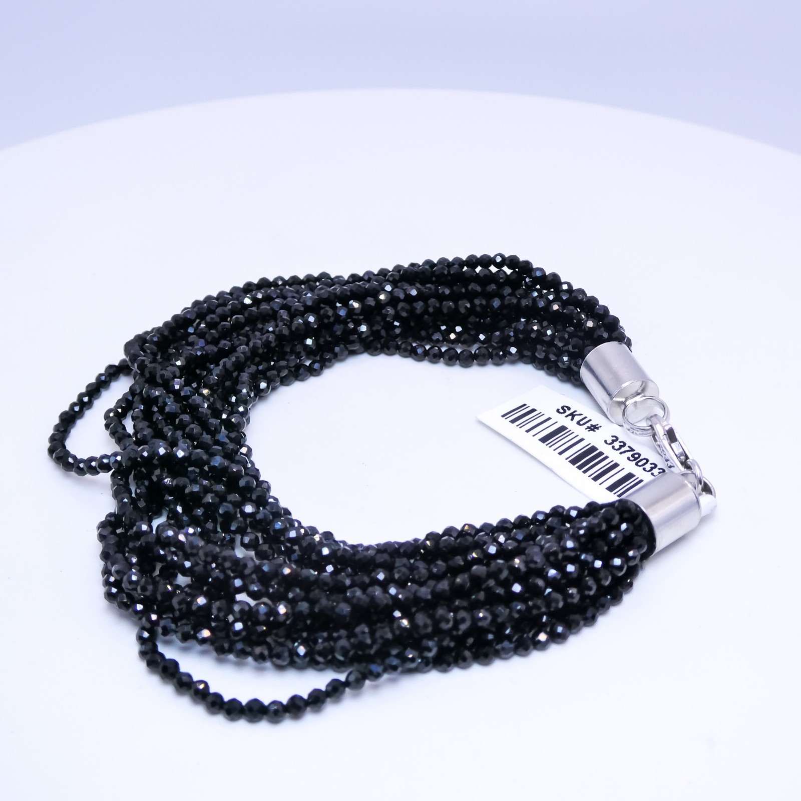 New Sterling Silver Black Spinel 100ctw Faceted Beaded Multi Strand 7″ Bracelet