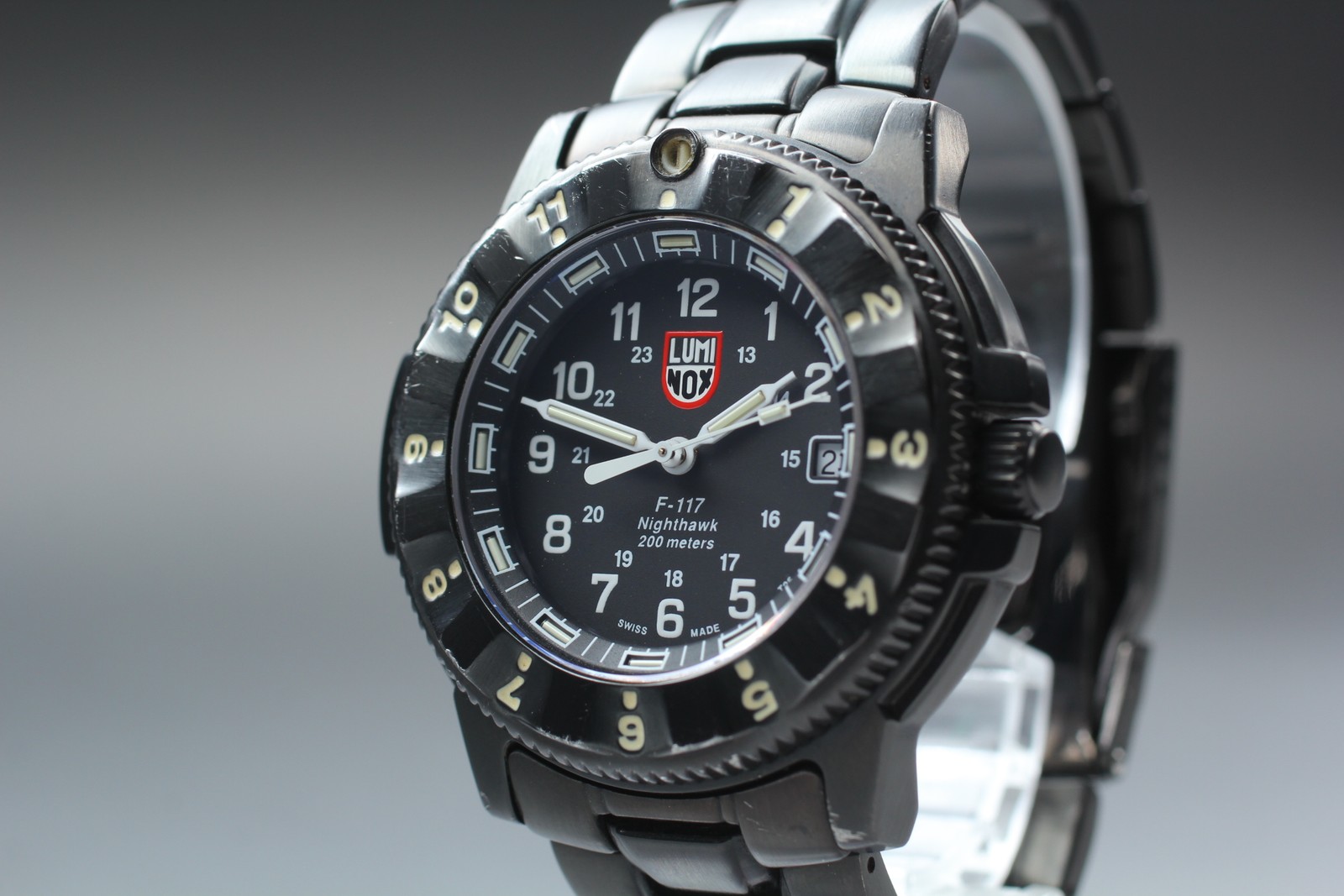 Vintage *N MINT* Luminox F-117 Nighthawk 3400 Black Quartz Mens Watch From JAPAN