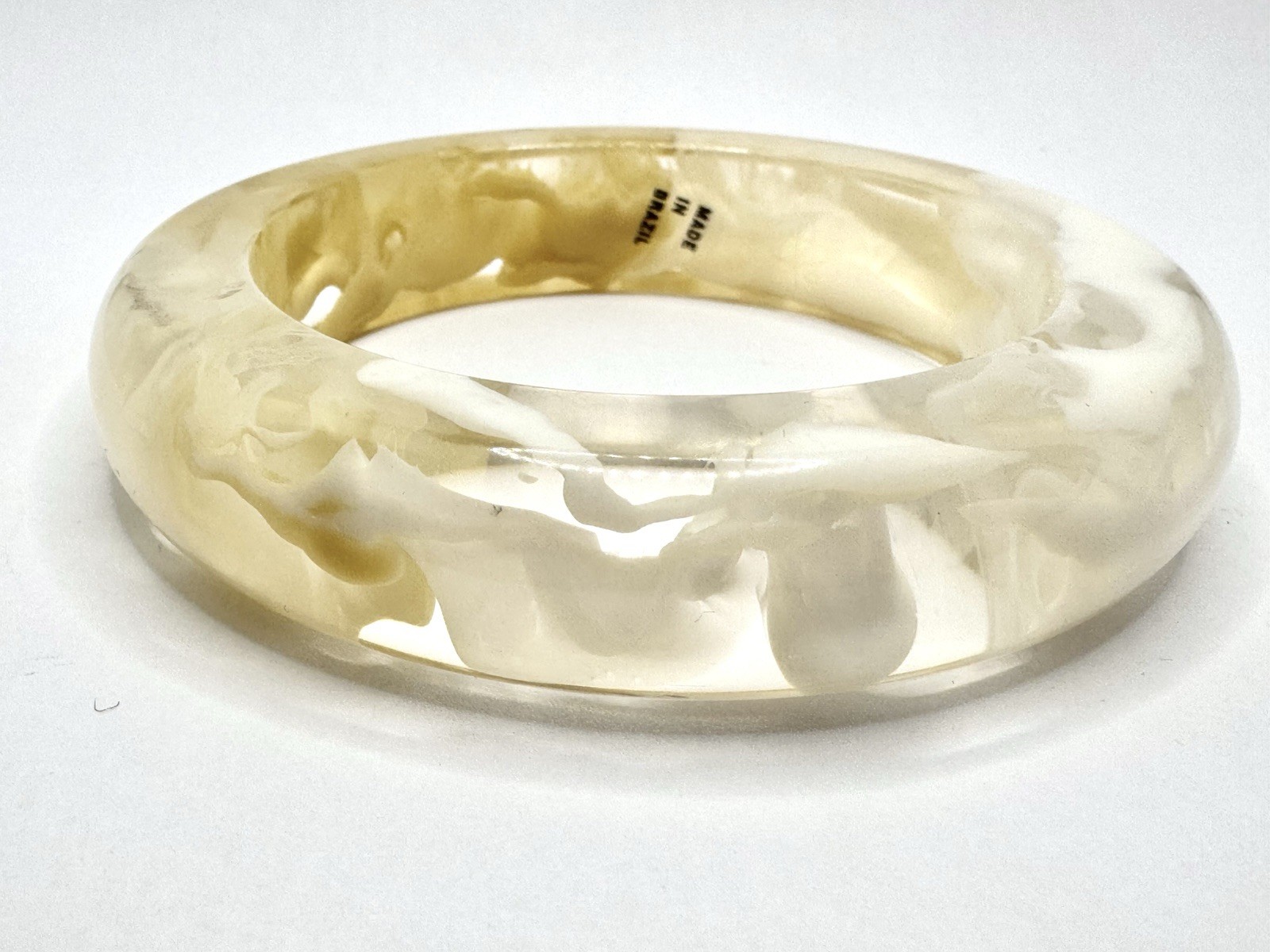 Sobral Brazil Marbled Cream Beige Peach Lucite Artist Chunky Bangle Bracelet EUC