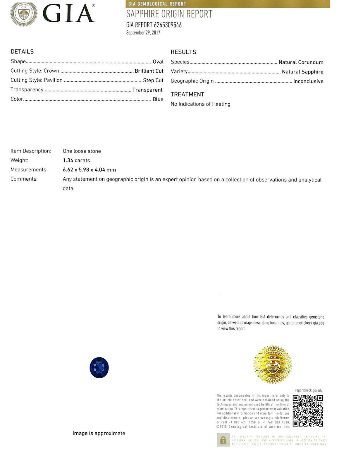 GIA IGI Certified MADAGASCAR Blue Sapphire 1.34 Cts Natural Untreated Oval