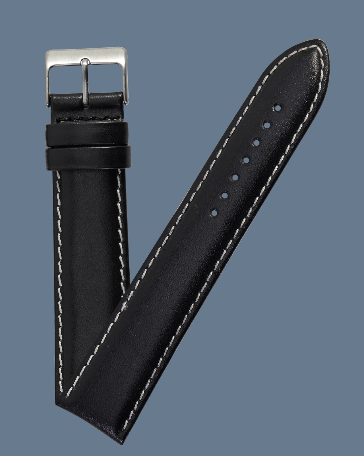 Ernst Benz 22mm x 20mm Black Band w/ White Stitch Black w/ White Stitch