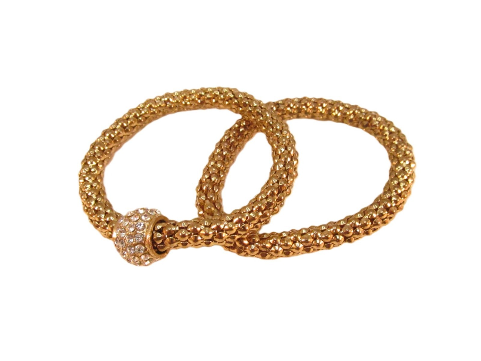 Gold Tone Stretch Metal Mesh Tube Rhinestone Bracelet 2 Piece Lot