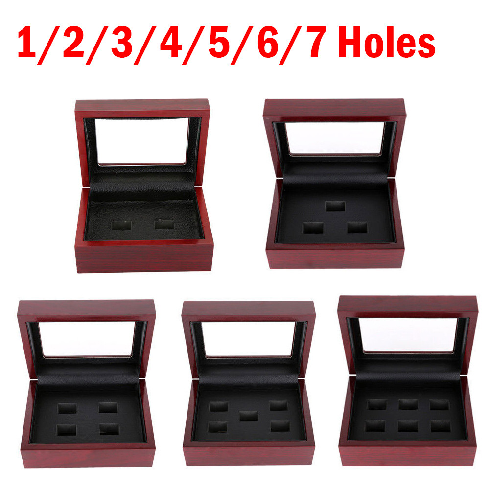 1-7 Holes Championship Ring Display Case Box Wooden Collection Storage Box F