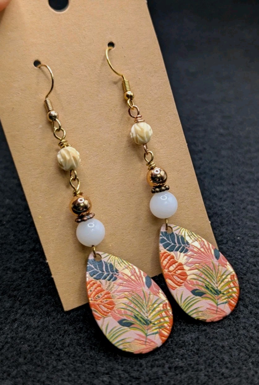 Women’s Artisan Stylish Boho Mixed Beaded Drop Dangly Hook Earrings Beach Leaf