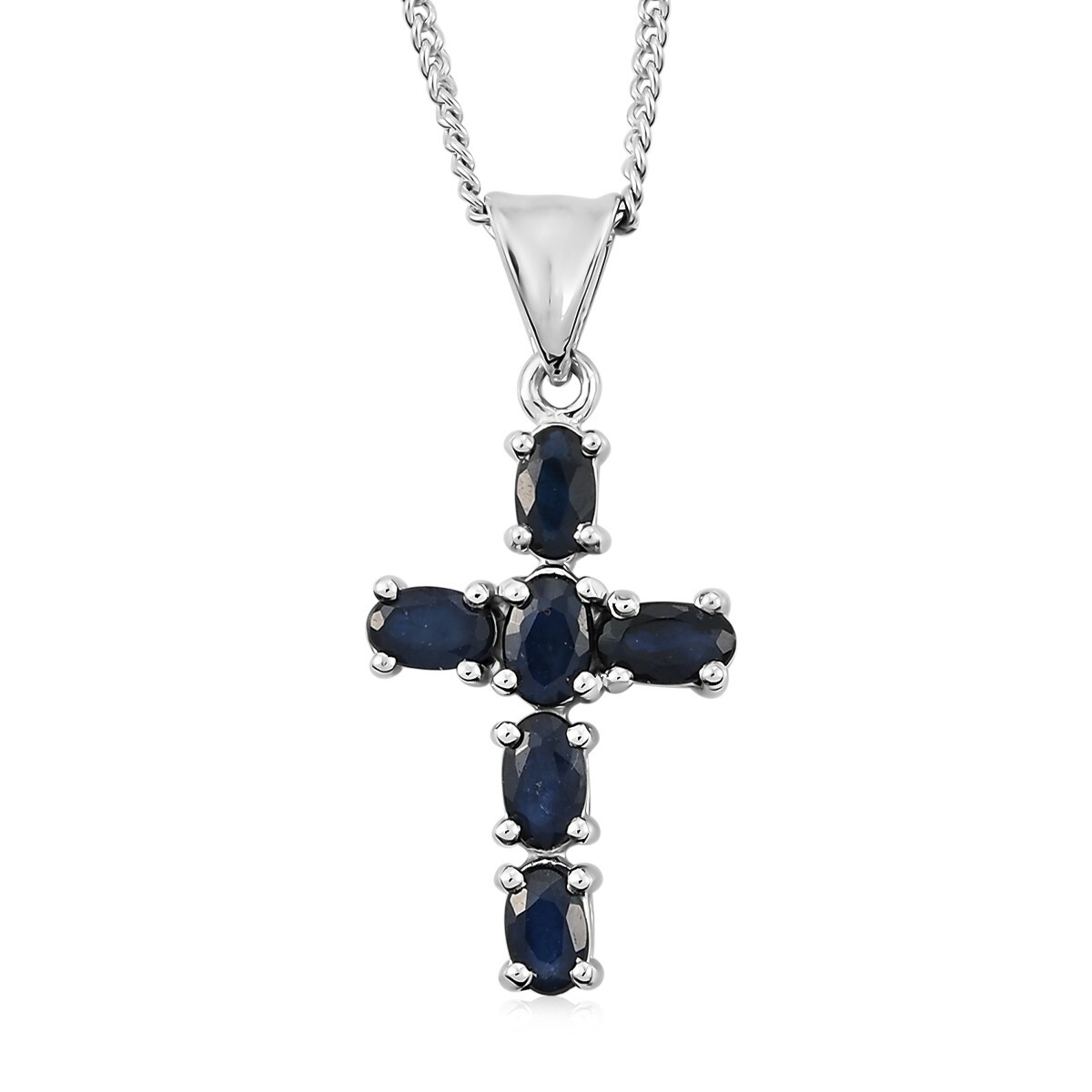 Diffused Blue Sapphire Cross Pendant Necklace 925 Silver Religious necklace