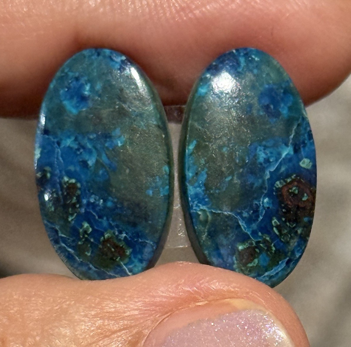 19.35ct 20.4×12.2×4.6mm Pair Of Rare Green Blue Shattuckite Oval Cabochons Gems