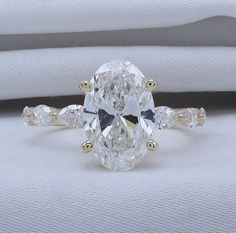 2.40 Ct Lab Grown Diamond Solitaire Engagement Ring 14K YG Oval & Marquise Cut