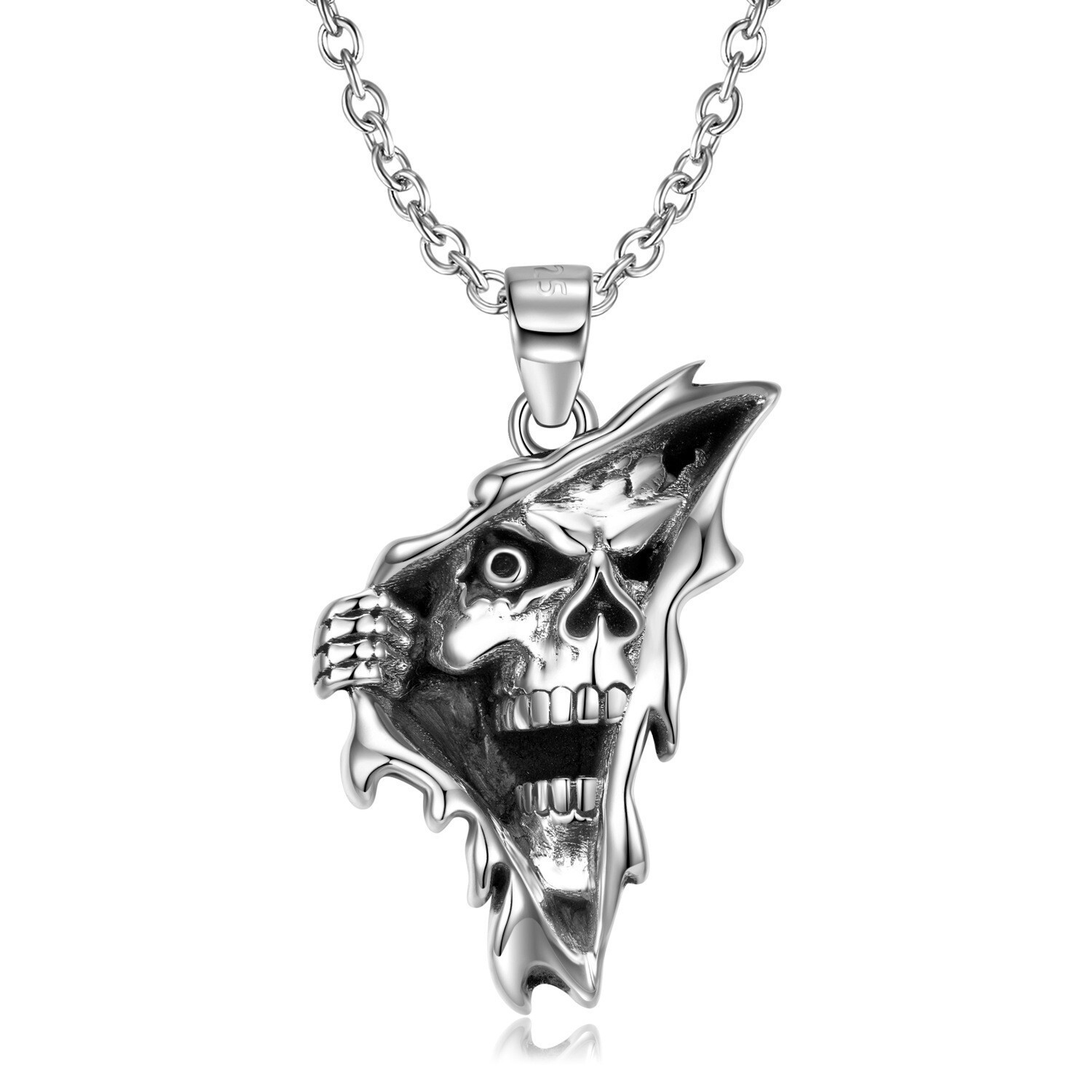 Skull Devil from Hell Necklace Pendant Punk Halloween Charm 925 Sterling Silver