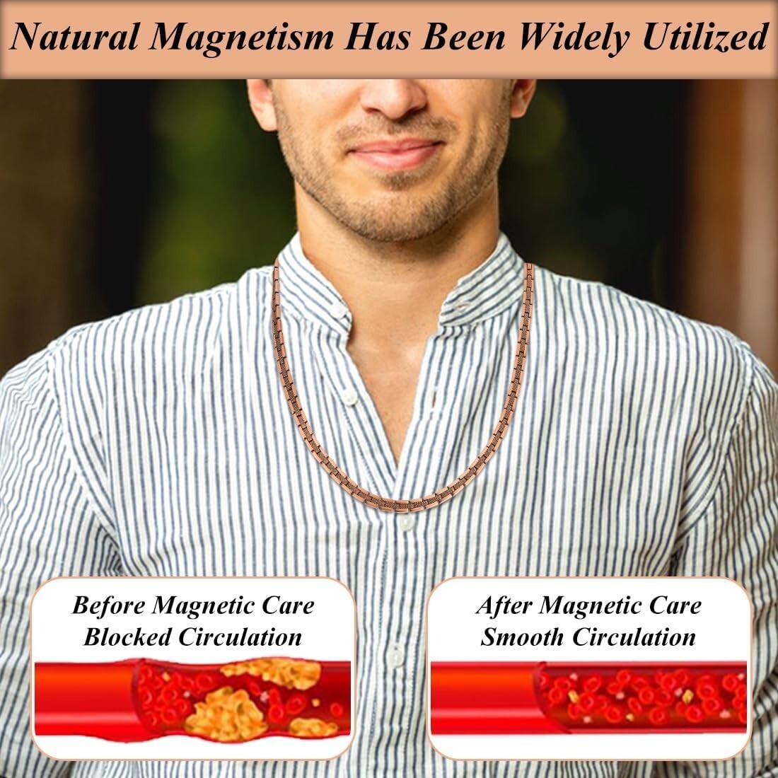 Copper Magnetic Necklace for Women Men 99.9% Solid Pure Copper Necklace
