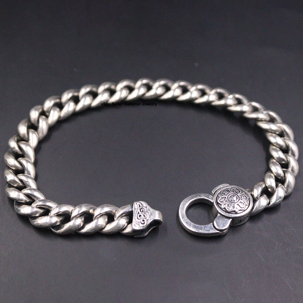 Pure S925 Sterling Silver Chain Men’s 9mm Curb Link Bracelet 37-38g 8.26inch
