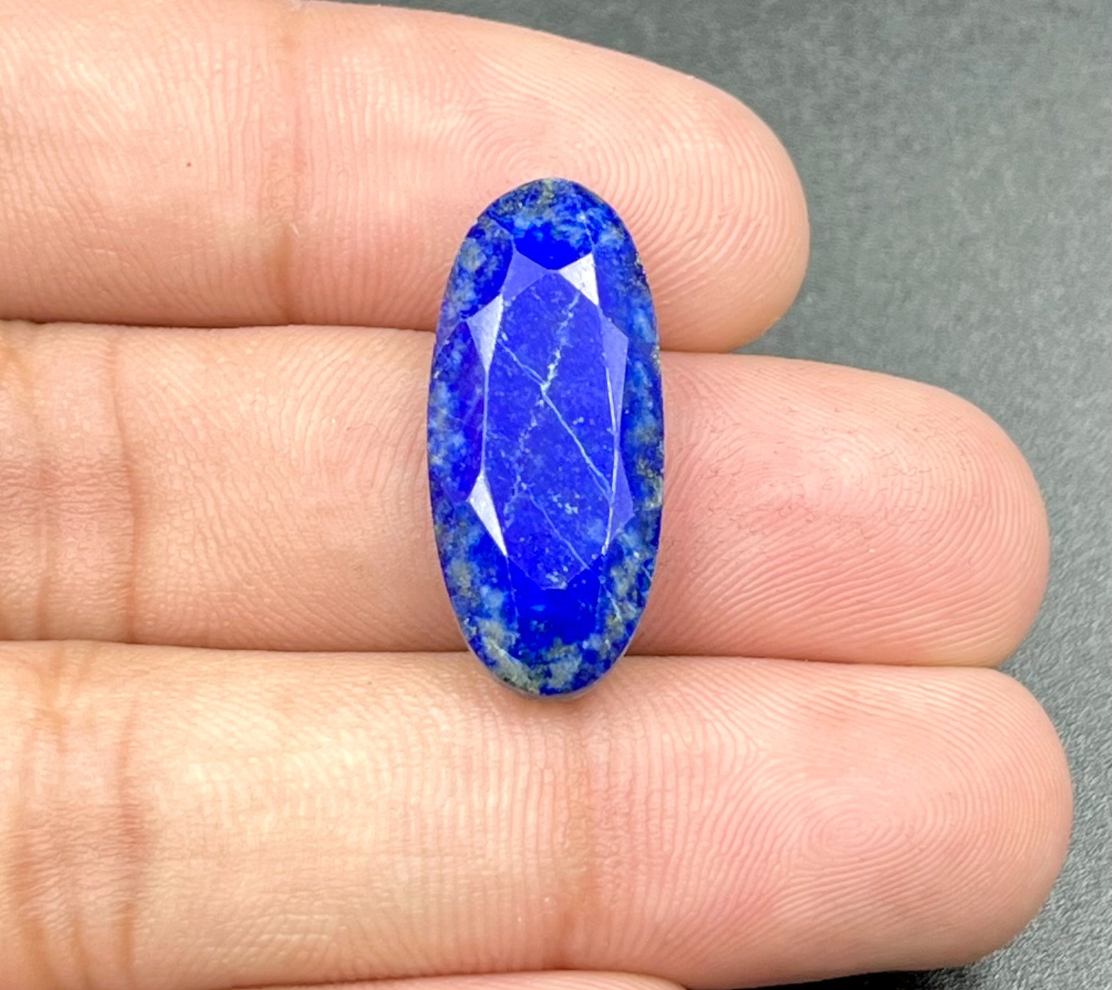 15 Ct 5x11x26 mm Natural Blue Lapis Lazuli Faceted Oval Cabochon Gemstone CG=24