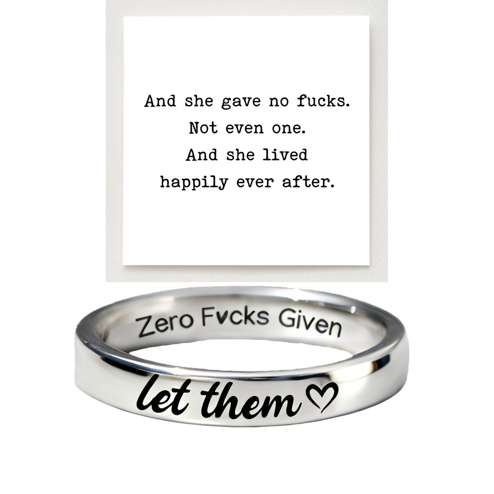 sunglnl Let Them Zero Fcks Given Mantra Ring for Women, Stainless Steel Band …