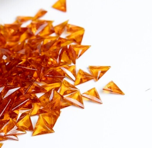 (36) Topaz Orange 12mm Triangle Rhinestones (Pointed Back/Faceted Beveled Front)